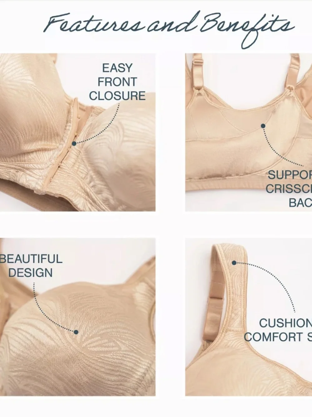 Playtex 18 Hour Front Close Wireless Bra with Back Support Light Beige